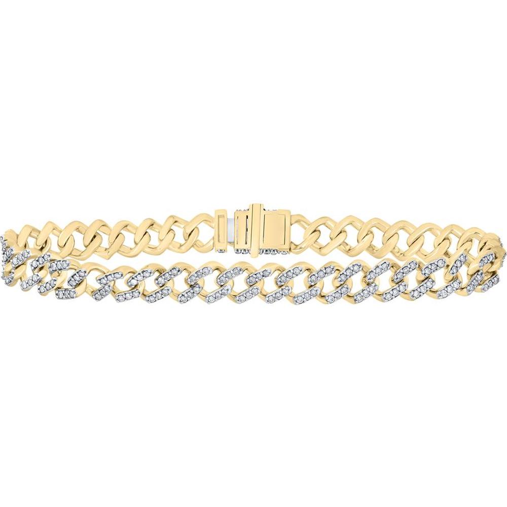 GND 10K Yellow Gold Curb Link Bracelet with Prong-Set Round Diamonds - 3.08 Carat Total Diamond Weight