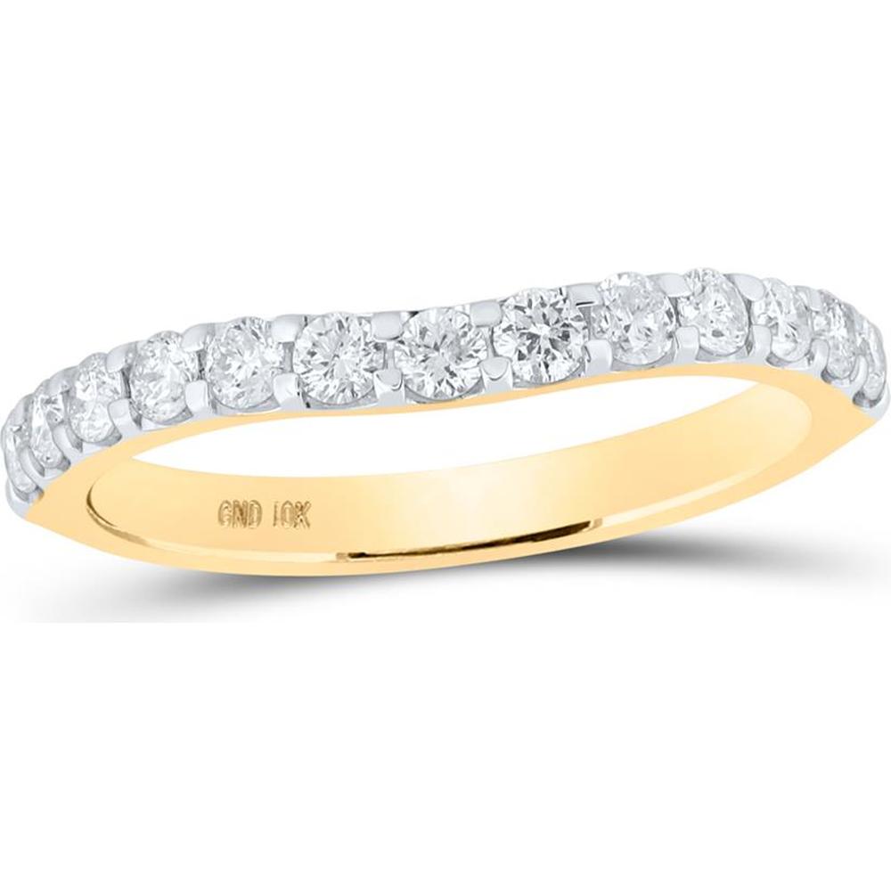 GND 10K Yellow Gold Curved Band Ring with Pave-Set Round Diamonds - 0.50 Carat Total Diamond Weight