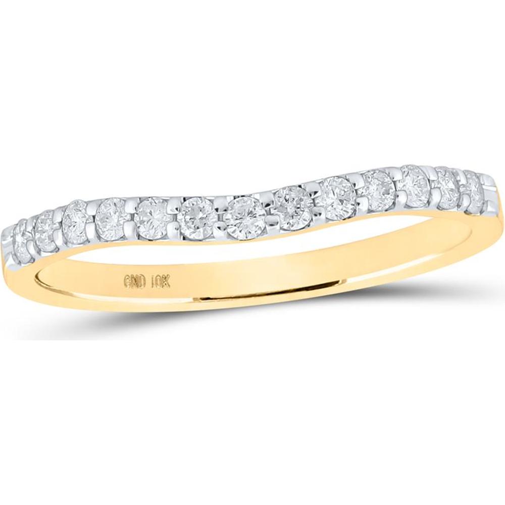 GND 10K Yellow Gold Curved Band Ring with Pave-Set Round Diamonds - 1/4 Carat Total Diamond Weight