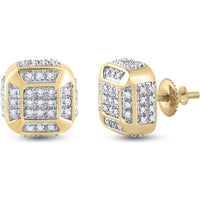GND 10K Yellow Gold Cushion Cluster Stud Earrings with Pave-Set Round Diamonds - 0.25 Carat Total Diamond Weight