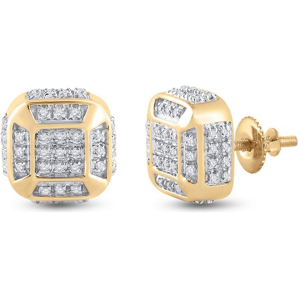 GND 10K Yellow Gold Cushion Cluster Stud Earrings with Pave-Set Round Diamonds - 0.25 Carat Total Diamond Weight