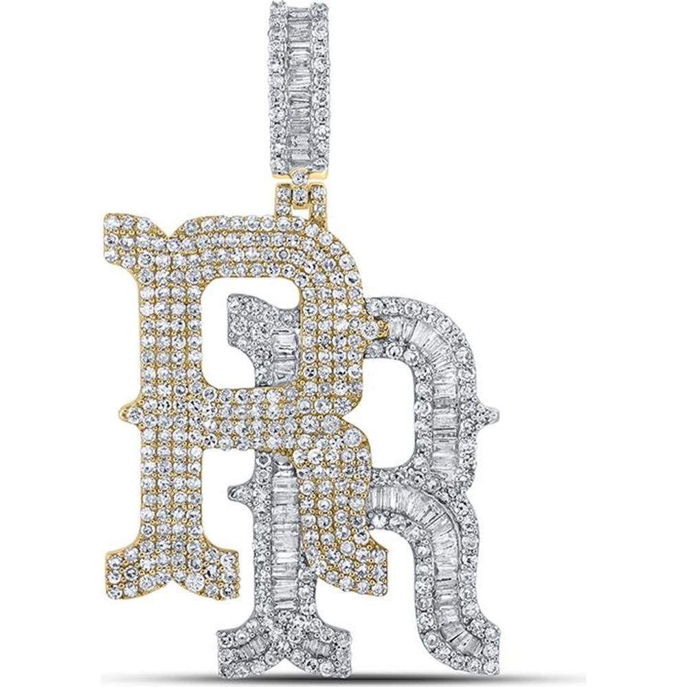 GND 10K Yellow Gold Custom "RR" Initial Pendant with 3 Carats of Pavé Set Diamonds