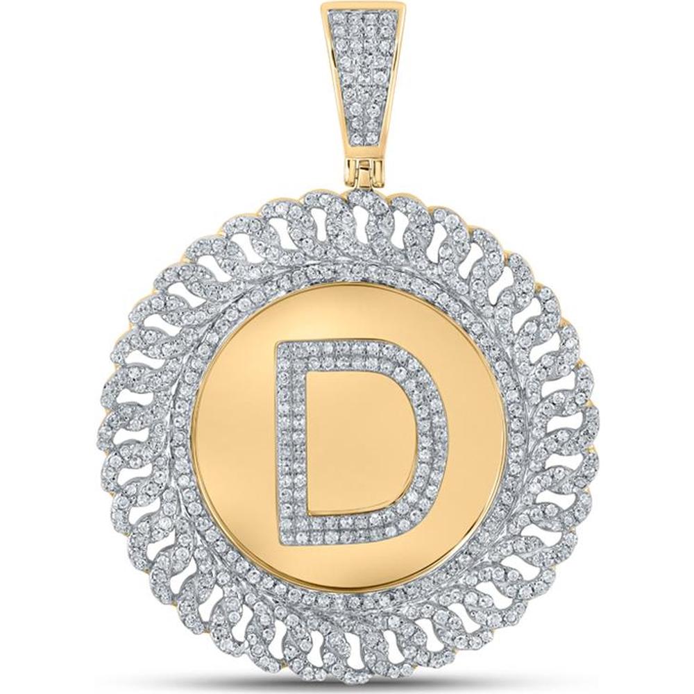 GND 10K Yellow Gold D Letter Charm Pendant with Pave-Set Round Diamonds - 1.25 Carat Total Diamond Weight