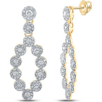 GND 10K Yellow Gold Dangle Earrings with Round Prong and Pave-Set Diamonds - 1.25 Carat Total Diamond Weight