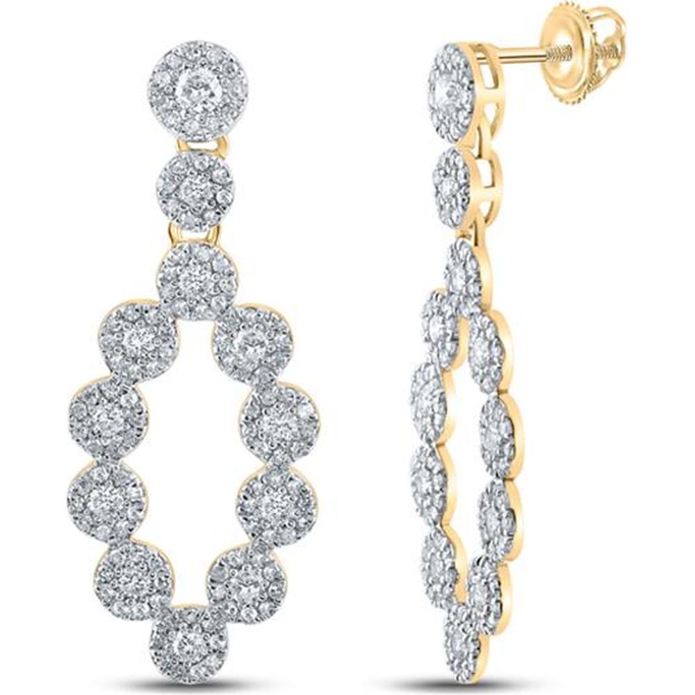 GND 10K Yellow Gold Dangle Earrings with Round Prong and Pave-Set Diamonds - 1.25 Carat Total Diamond Weight