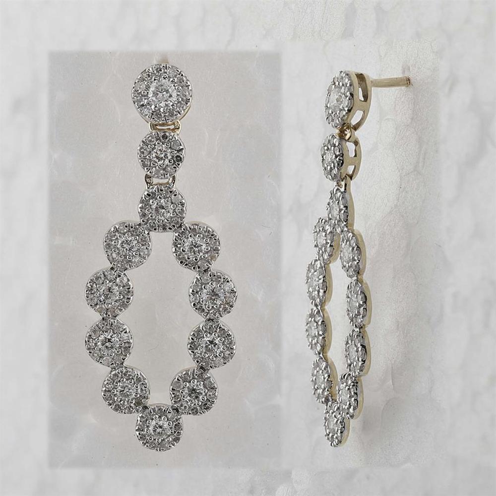 GND 10K Yellow Gold Dangle Earrings with Round Prong and Pave-Set Diamonds - 1.25 Carat Total Diamond Weight