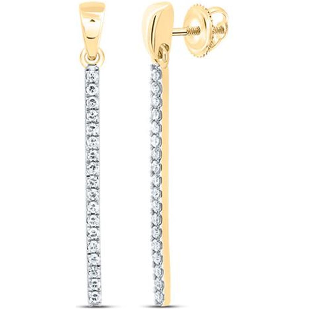 GND 10K Yellow Gold Diamond Bar Drop Dangle Earrings - 0.19 Carat Total Diamond Weight