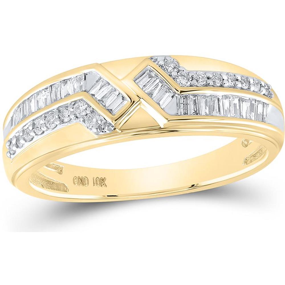 GND 10K Yellow Gold Diamond Cluster and Baguette Matching Wedding Ring Set - 1.00 Carat Total Diamond Weight