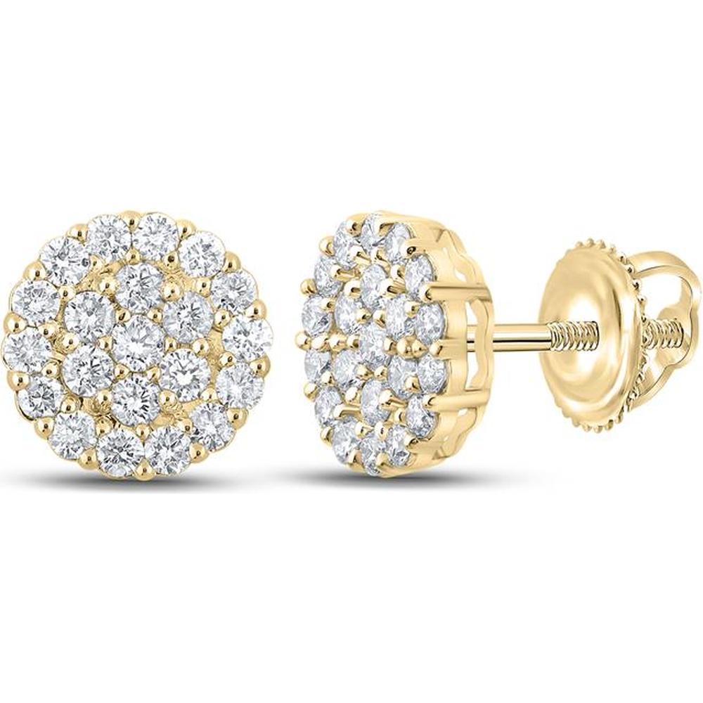 GND 10K Yellow Gold Diamond Cluster Earrings with Prong-Set Round Diamonds - 2.5 Carat Total Diamond Weight