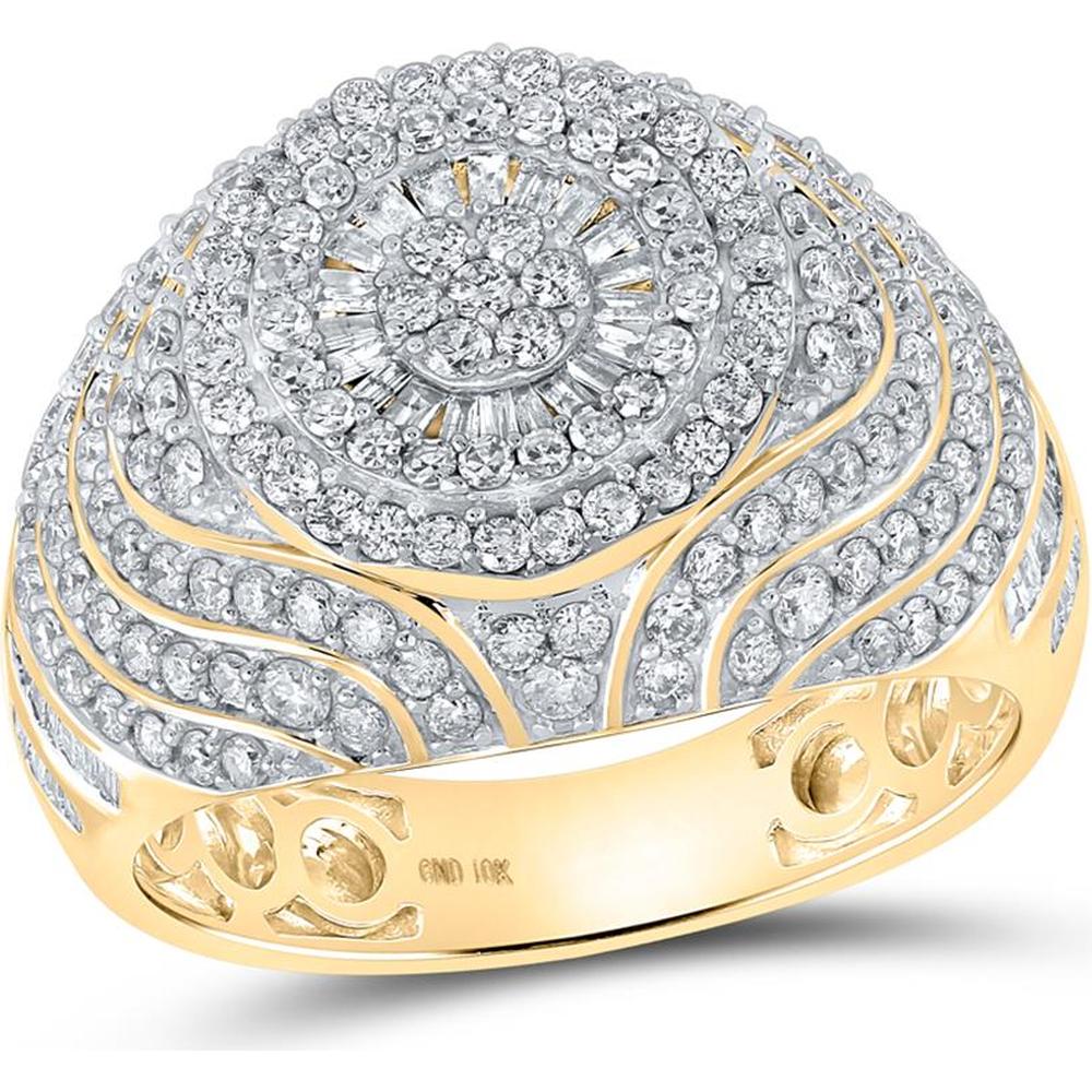 GND 10K Yellow Gold Diamond Cluster Ring with Channel-Set Baguette and Round Prong-Set Diamonds – 2 Carat Total Diamond Weight