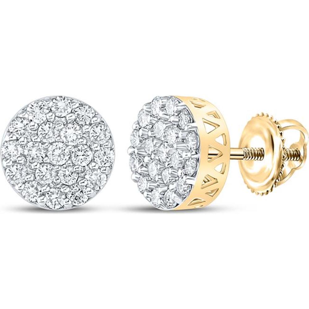 GND 10K Yellow Gold Diamond Cluster Stud Earrings with Prong-Set Round Diamonds - 5/8 Total Carat Weight