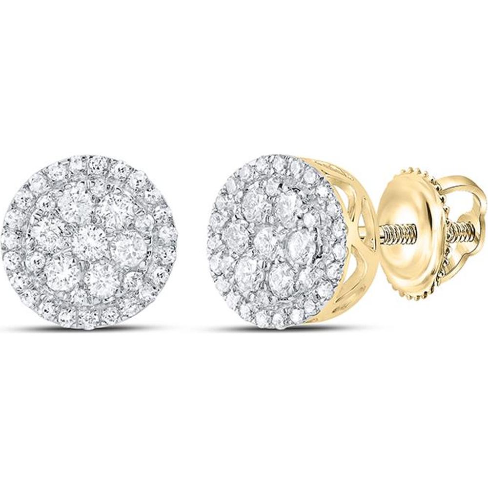 GND 10K Yellow Gold Diamond Flower Cluster Stud Earrings - 1/2 Carat Total Diamond Weight