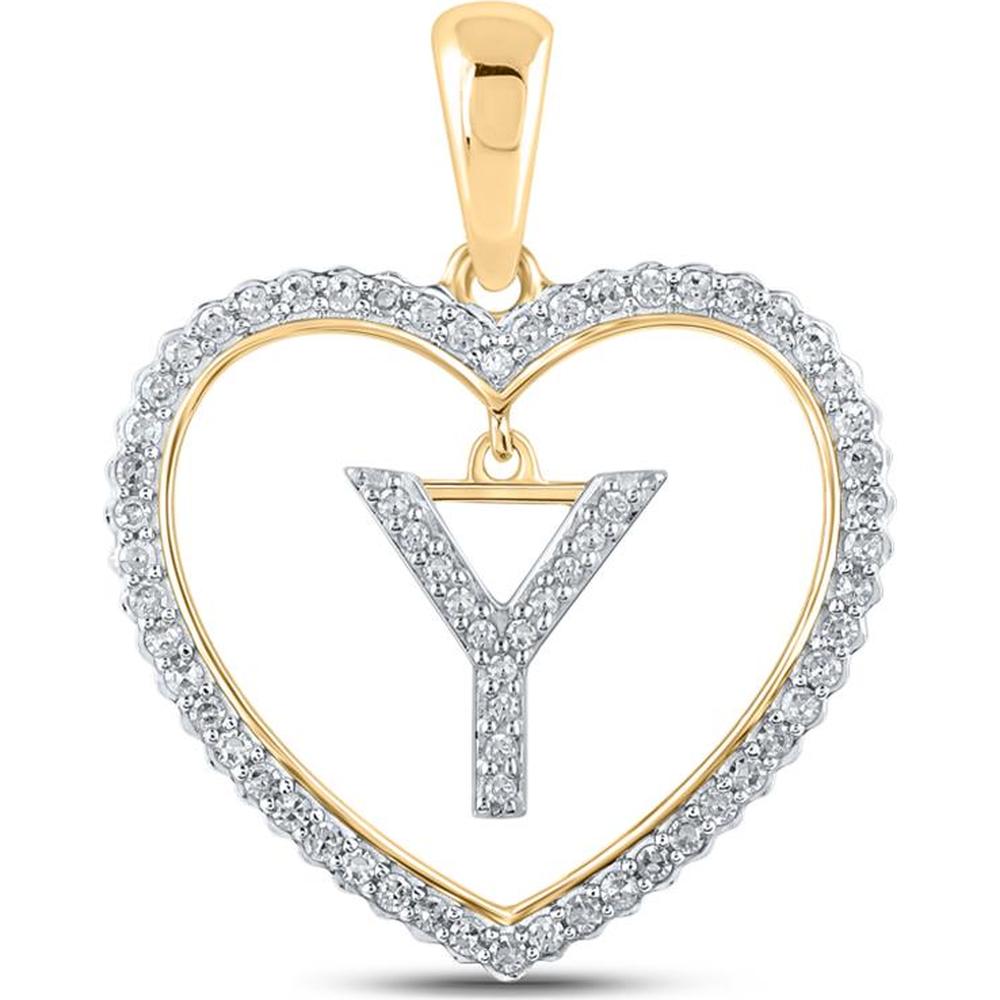GND 10K Yellow Gold Diamond Heart Pendant with Prong-Set Round Diamonds - 0.25 Carat Total Diamond Weight