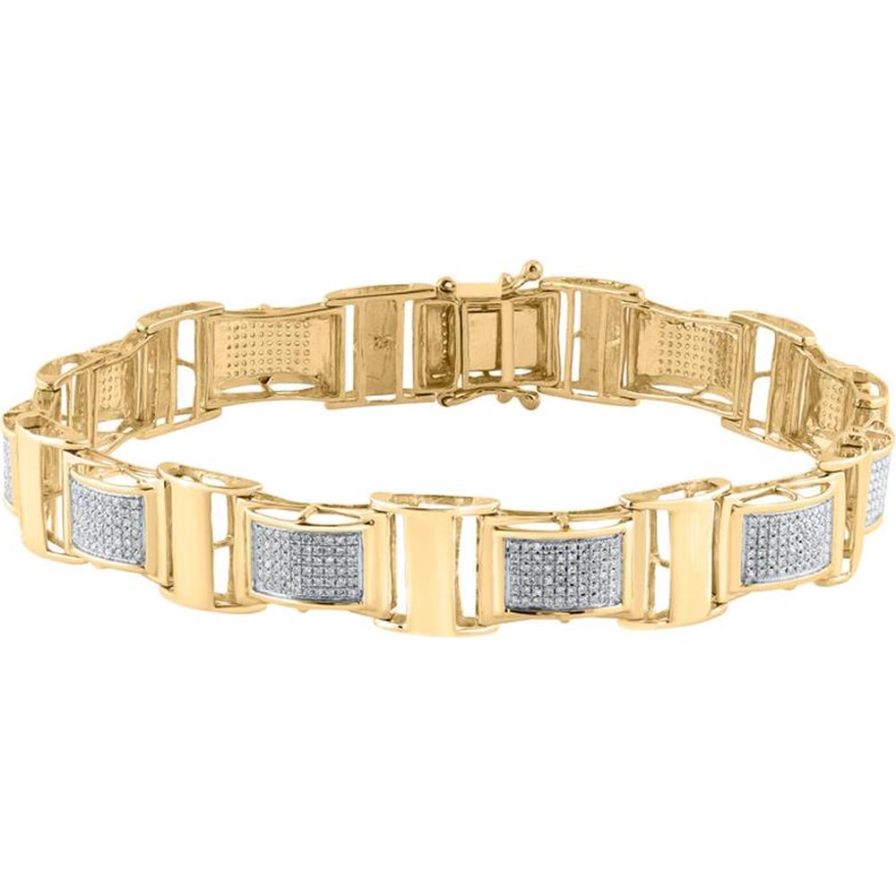 GND 10K Yellow Gold Diamond Link Bracelet with Pave Set Round Diamonds - 1.27 Carat Total Diamond Weight