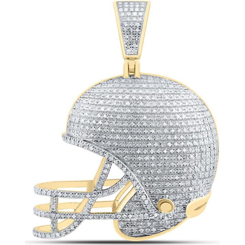 GND 10K Yellow Gold Diamond-Studded Football Helmet Pendant - 0.79 Carat Total Diamond Weight