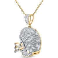 GND 10K Yellow Gold Diamond-Studded Football Helmet Pendant - 0.79 Carat Total Diamond Weight