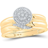 GND 10K Yellow Gold Diamond Trio Wedding Bridal Ring Set with Pave-Set Round-Cut Diamonds - 1/4 Total Carat Weight