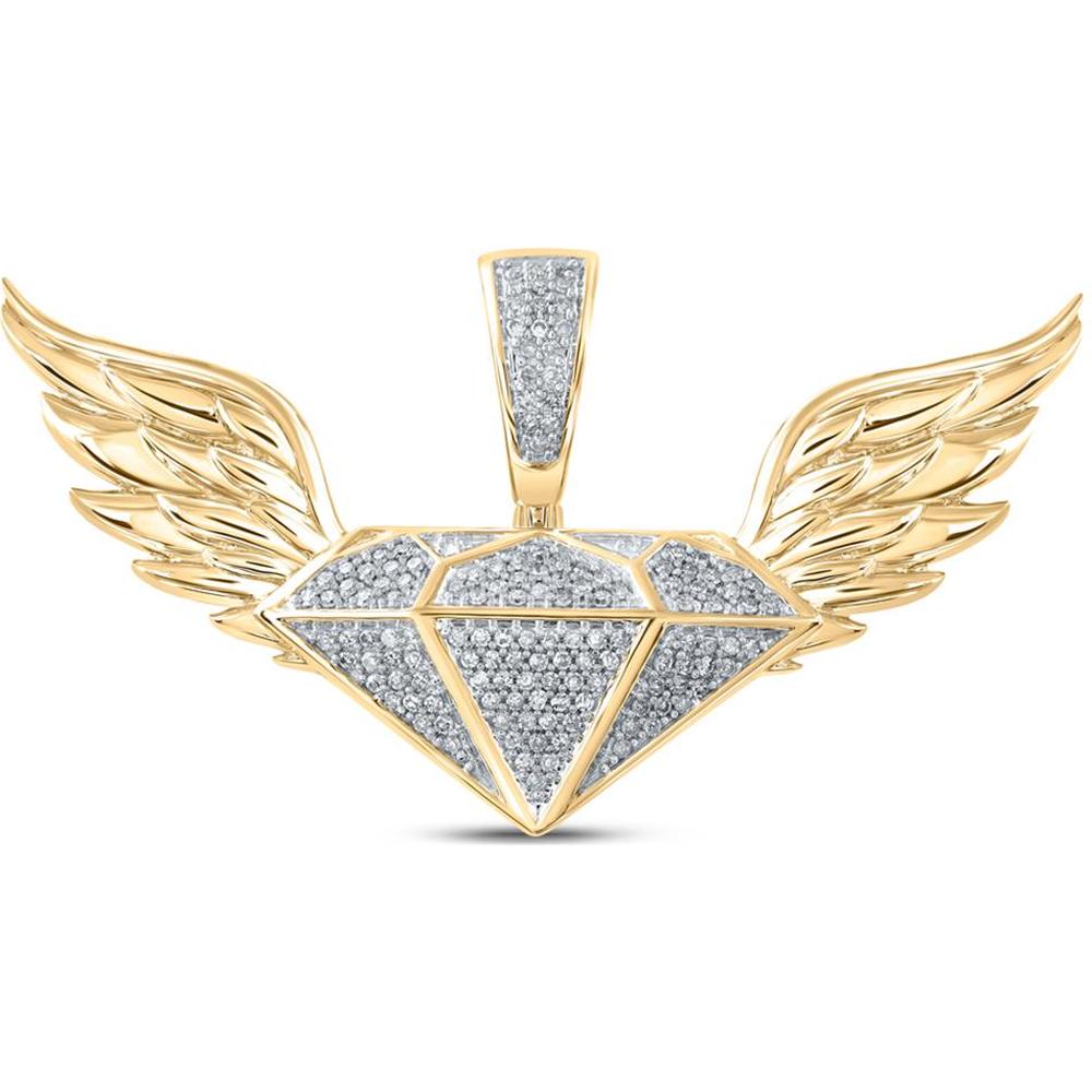 GND 10K Yellow Gold Diamond Wing Charm Pendant with Prong-Set Round Diamond - 1/3 Total Carat Weight