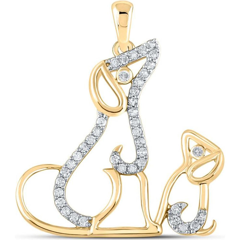 GND 10K Yellow Gold Dog and Puppy Pendant with Prong-Set and Bezel-Set Round Diamonds - 1/5 Carat Total Diamond Weight