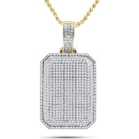 GND 10K Yellow Gold Dog Tag Charm Pendant with Pave-Set Round Diamonds - 1.75 Carat Total Diamond Weight