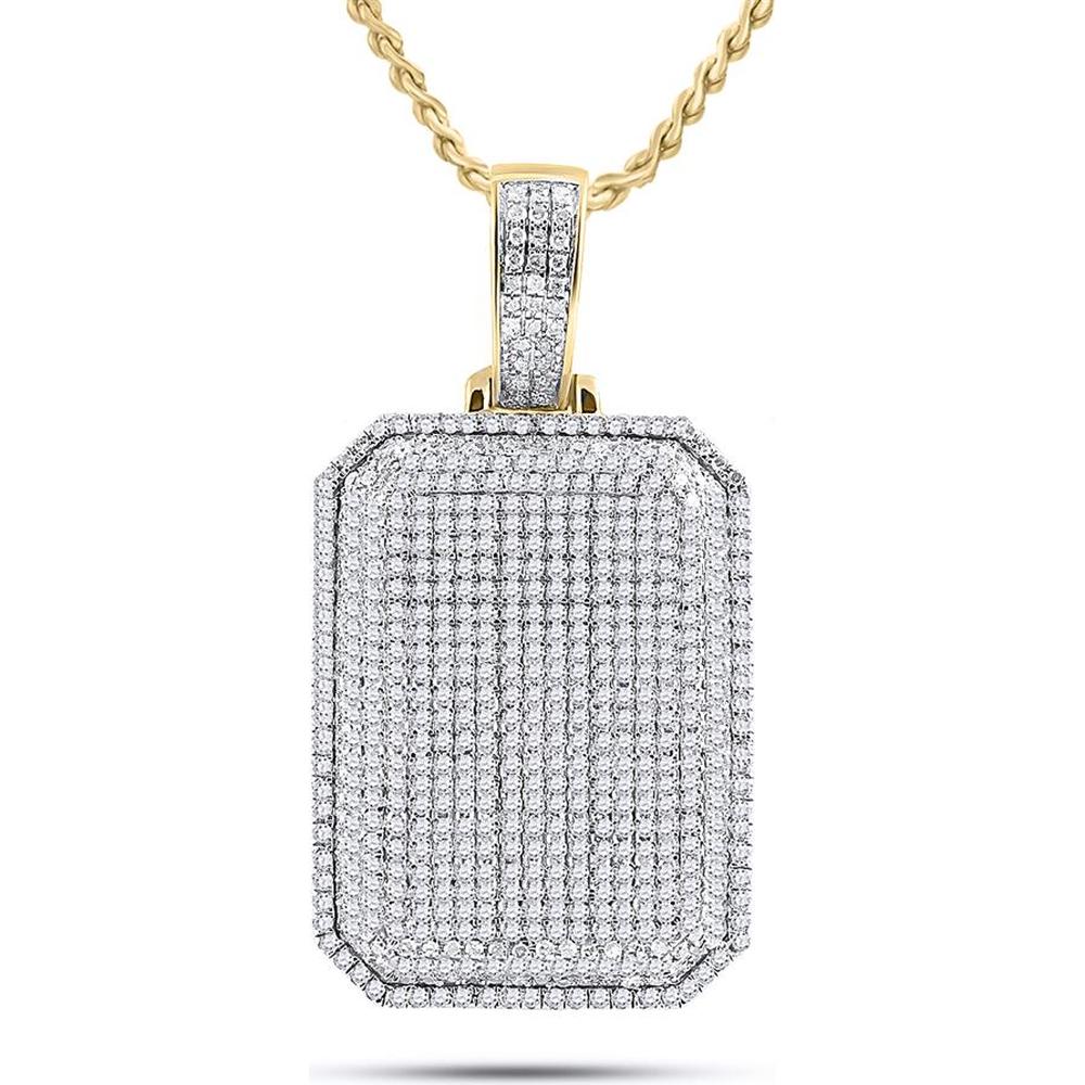 GND 10K Yellow Gold Dog Tag Charm Pendant with Pave-Set Round Diamonds - 1.75 Carat Total Diamond Weight