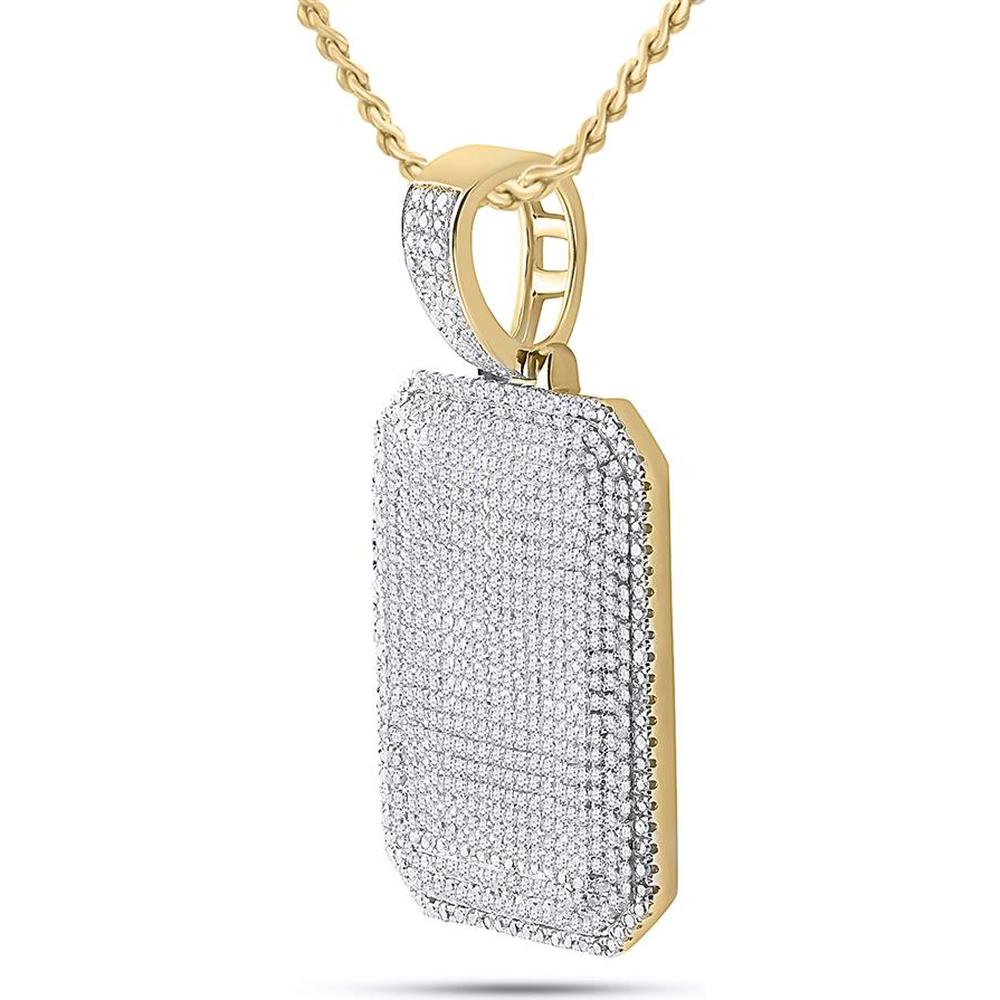GND 10K Yellow Gold Dog Tag Charm Pendant with Pave-Set Round