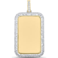 GND 10K Yellow Gold Dog Tag Pendant with Channel-Set Baguette and Prong-Set Round Diamonds - 2 Carat Total Diamond Weight