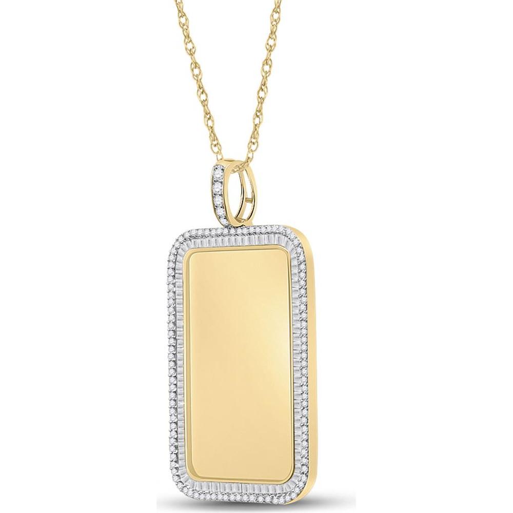 GND 10K Yellow Gold Dog Tag Pendant with Channel-Set Baguette and Prong-Set Round Diamonds - 2 Carat Total Diamond Weight
