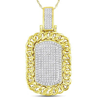 GND 10K Yellow Gold Dog Tag Pendant with Pave Set Round Diamonds - 0.60 Carat Total Diamond Weight