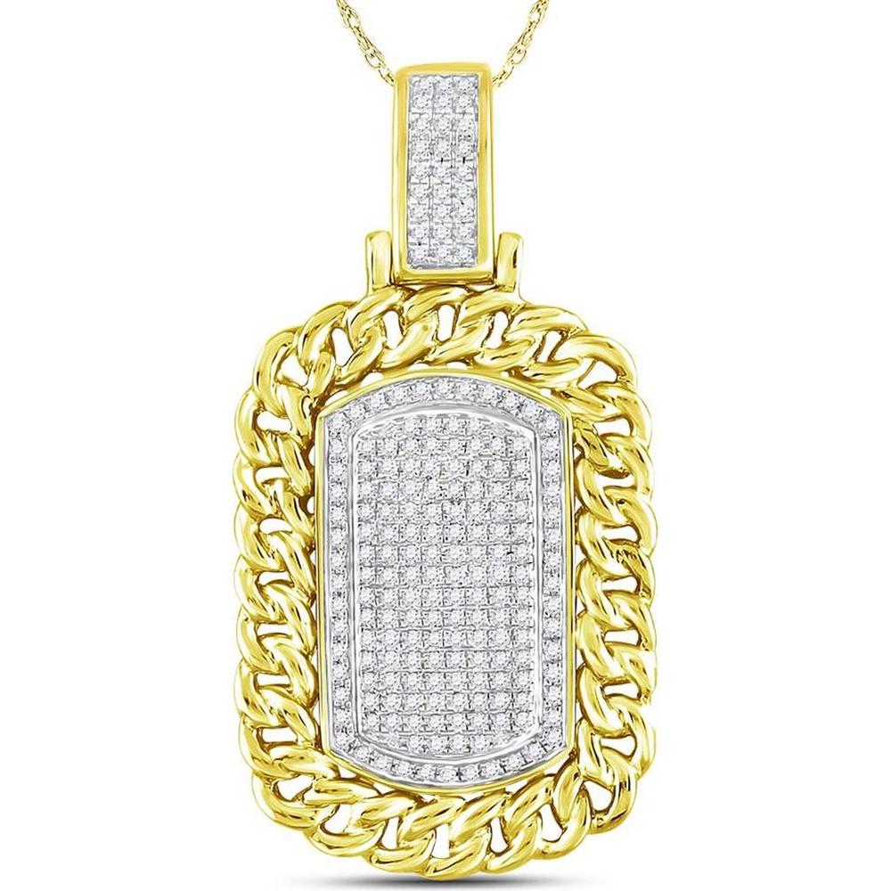 GND 10K Yellow Gold Dog Tag Pendant with Pave Set Round Diamonds - 0.60 Carat Total Diamond Weight