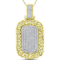 GND 10K Yellow Gold Dog Tag Pendant with Pave Set Round Diamonds - 0.60 Carat Total Diamond Weight