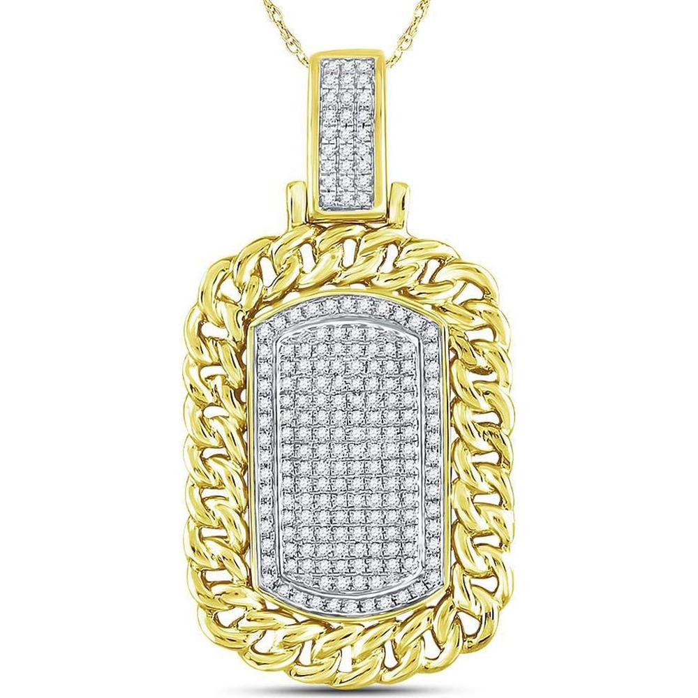 GND 10K Yellow Gold Dog Tag Pendant with Pave Set Round Diamonds - 0.60 Carat Total Diamond Weight