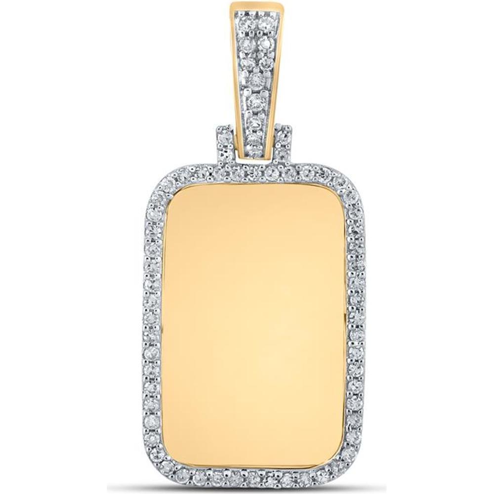 GND 10K Yellow Gold Dog Tag Pendant with Prong-Set Round Diamonds - 1/3 Carat Total Diamond Weight