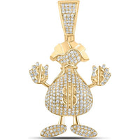 GND 10K Yellow Gold Dollar Money Bag Man Pendant with 3 Carats Round Pave-Set Diamonds