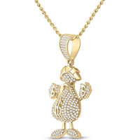 GND 10K Yellow Gold Dollar Money Bag Man Pendant with 3 Carats Round Pave-Set Diamonds