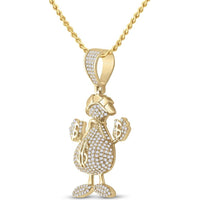 GND 10K Yellow Gold Dollar Money Bag Man Pendant with 3 Carats Round Pave-Set Diamonds