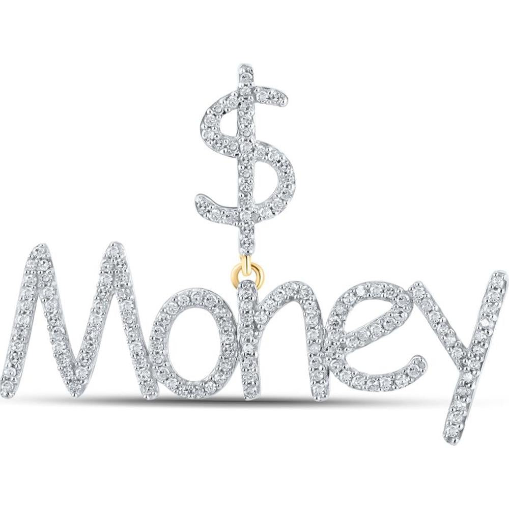 GND 10K Yellow Gold Dollar Money Phrase Charm Pendant with 0.50 Carat Prong-Set Round Diamonds