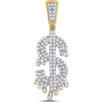 GND 10K Yellow Gold Dollar-Sign Charm Pendant with Pave-Set Round Diamonds - 0.38 Carat Total Diamond Weight