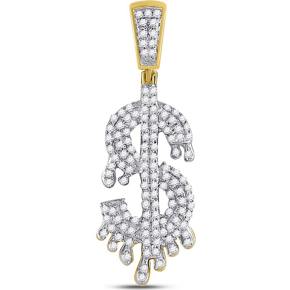 GND 10K Yellow Gold Dollar-Sign Charm Pendant with Pave-Set Round Diamonds - 0.38 Carat Total Diamond Weight
