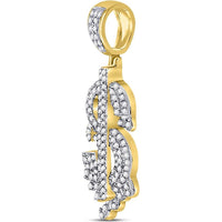 GND 10K Yellow Gold Dollar-Sign Charm Pendant with Pave-Set Round Diamonds - 0.38 Carat Total Diamond Weight