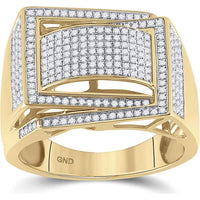GND 10K Yellow Gold Domed Geometric Fashion Ring with Pave-Set Round Diamonds - 0.75 Carat Total Diamond Weight