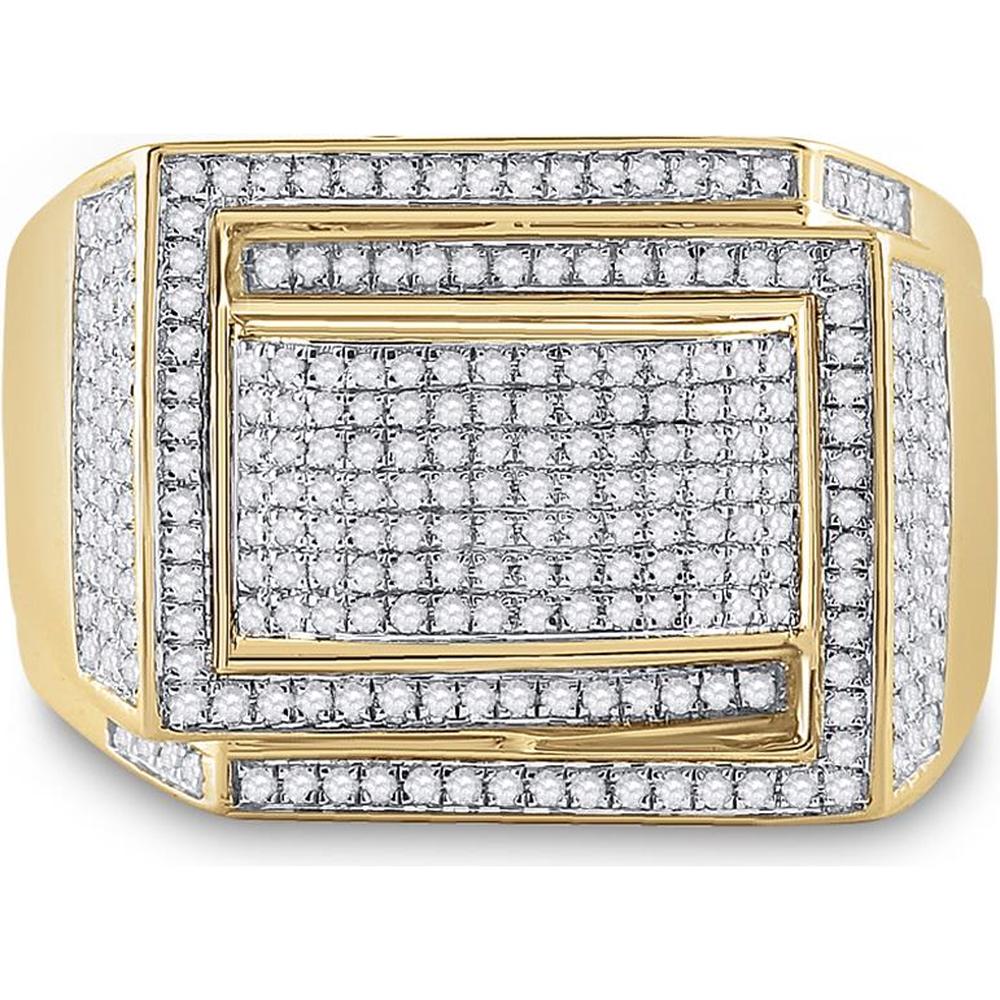 GND 10K Yellow Gold Domed Geometric Fashion Ring with Pave-Set Round Diamonds - 0.75 Carat Total Diamond Weight