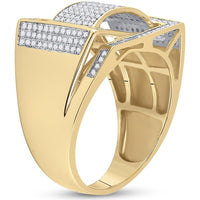 GND 10K Yellow Gold Domed Geometric Fashion Ring with Pave-Set Round Diamonds - 0.75 Carat Total Diamond Weight