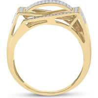 GND 10K Yellow Gold Domed Geometric Fashion Ring with Pave-Set Round Diamonds - 0.75 Carat Total Diamond Weight