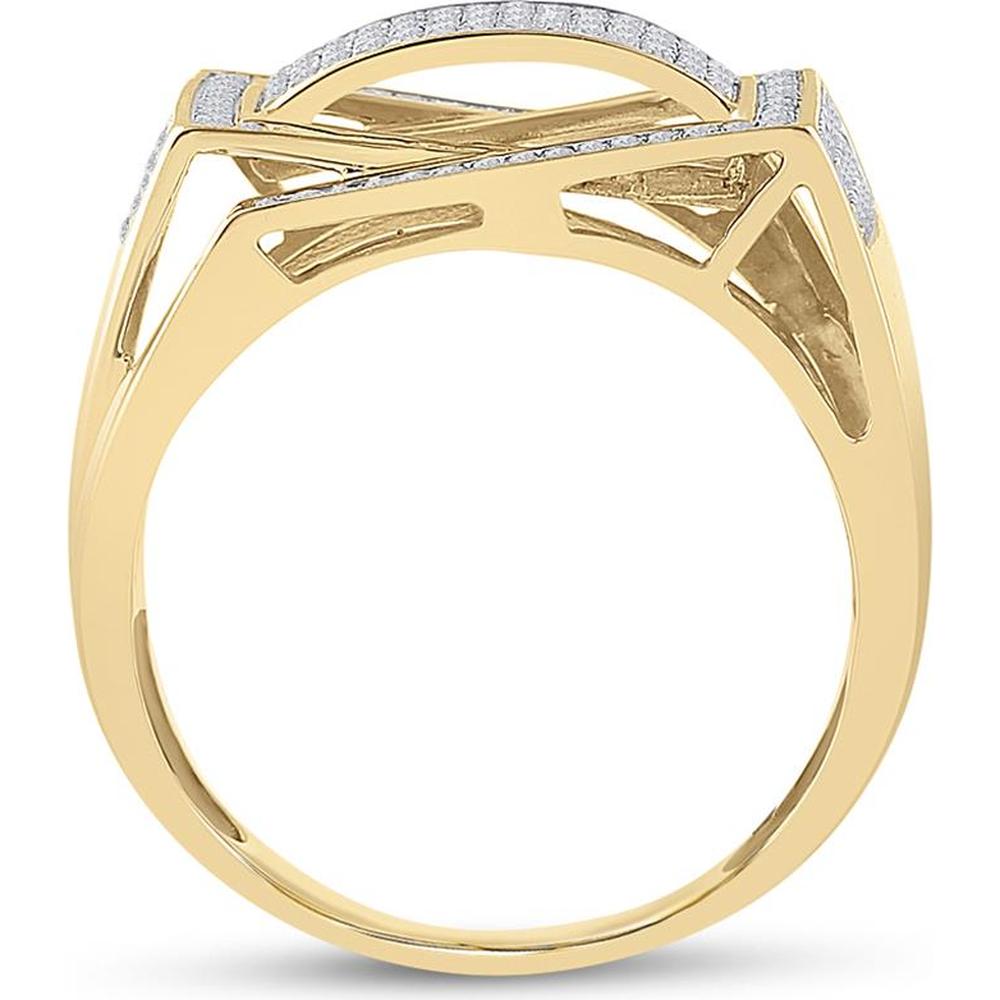 GND 10K Yellow Gold Domed Geometric Fashion Ring with Pave-Set Round Diamonds - 0.75 Carat Total Diamond Weight