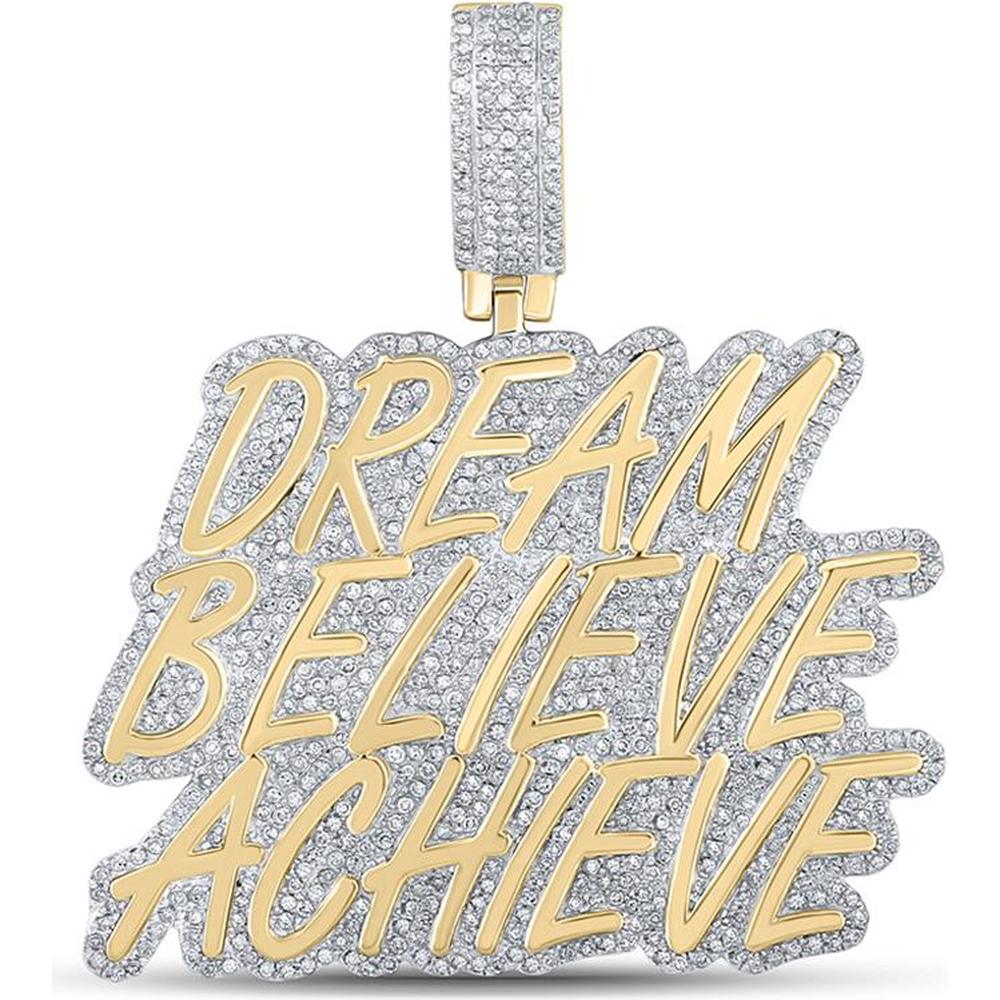 GND 10K Yellow Gold Dream Believe Achieve Phrase Pendant with 1.75 Carat Total Diamond Weight