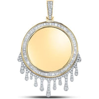 GND 10K Yellow Gold Dripping Circle Memory Pendant with Baguette and Round Diamonds - 1.875 Carat Total Diamond Weight