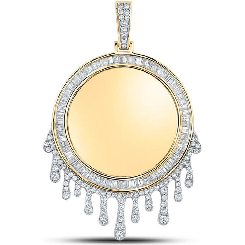 GND 10K Yellow Gold Dripping Circle Memory Pendant with Baguette and Round Diamonds - 1.875 Carat Total Diamond Weight
