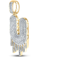 GND 10K Yellow Gold Dripping U Letter Charm Pendant with Pave-Set Round Diamonds - 0.75 Carat Total Diamond Weight