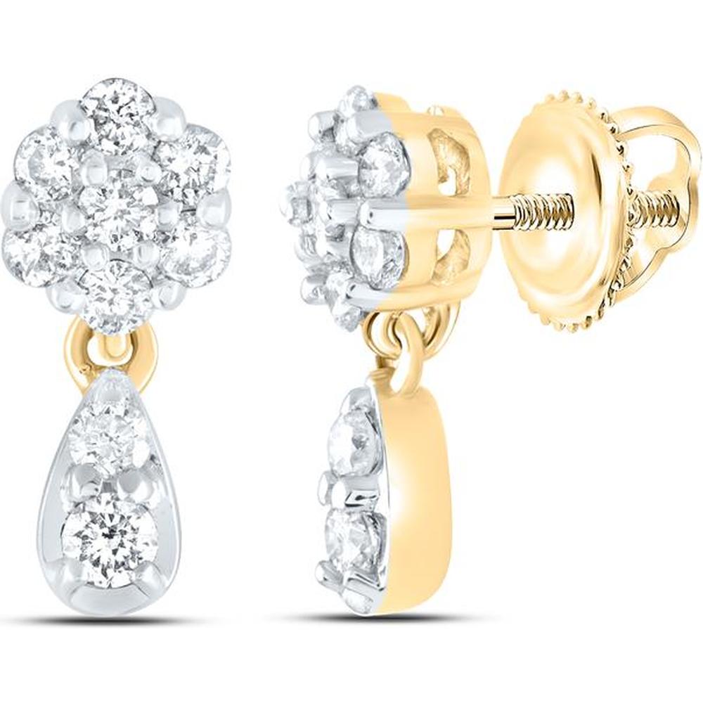 GND 10K Yellow Gold Drop Earrings with Prong Set Round Diamond Cluster - 1/4 Carat Total Diamond Weight